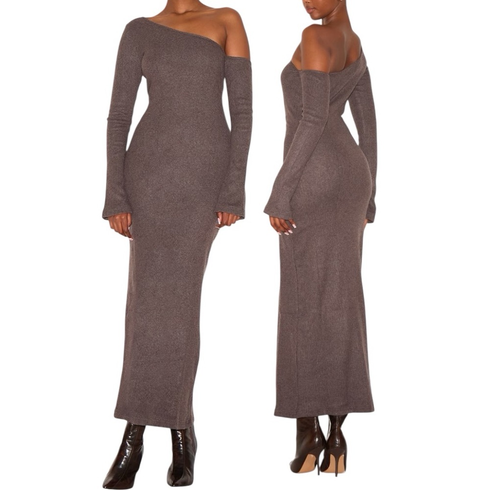 ๐PLT CHOCOLATE HEAVY BRUSHED ASYMMETRIC MAXI DRESS
